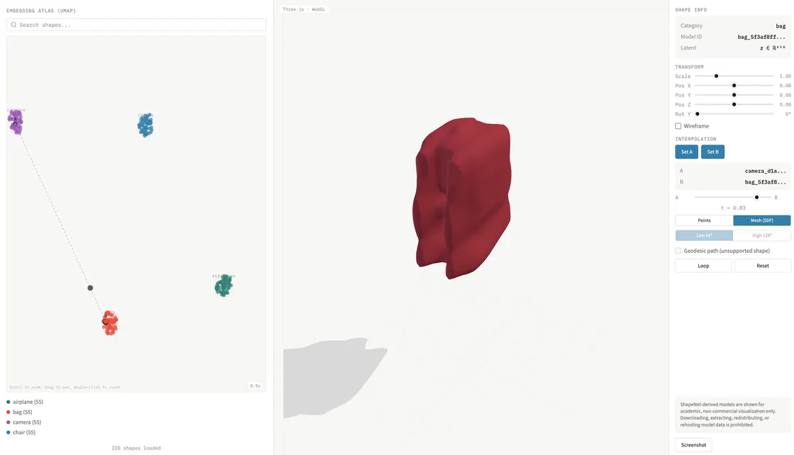 Walking Inside a DeepSDF Latent Space, in the Browser