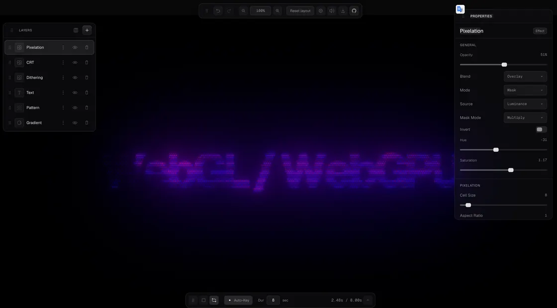 Shader Lab: Stack, Animate, and Export GPU Shaders in the Browser